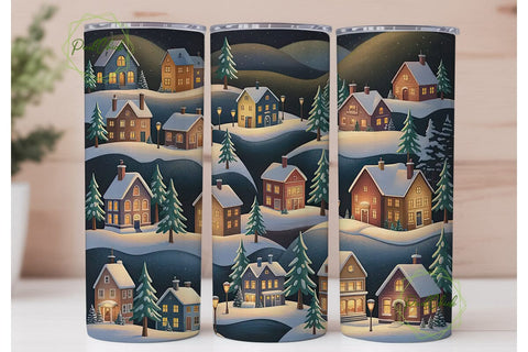 Christmas Village Glow 20oz Tumbler Wrap Sublimation PixelChick 