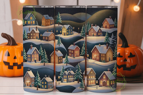 Christmas Village Glow 20oz Tumbler Wrap Sublimation PixelChick 