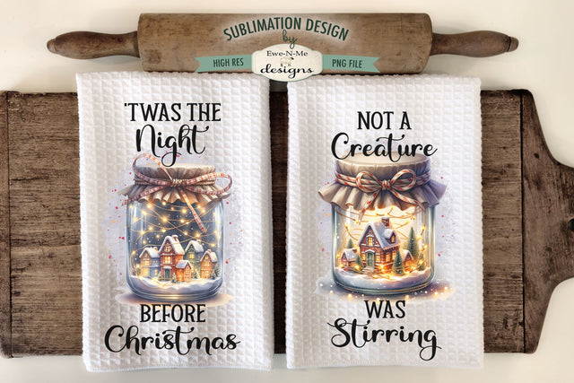 Christmas Village Jars Kitchen Towel Sublimation Designs Sublimation Ewe-N-Me Designs 