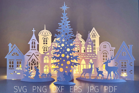 Christmas village svg template, 3d Christmas scene papercut SVG Digital Rainbow Shop 