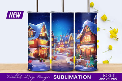 Christmas Village Town Snowy Night Holiday Scene Sublimation Regulrcrative 