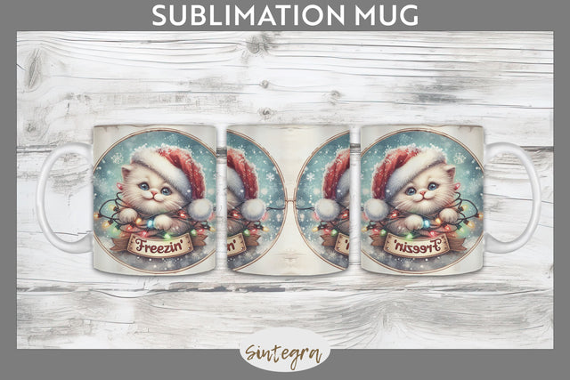 Christmas Vintage Freezin' Cat Entangled Mug Wrap Sublimation Sublimation Sintegra 