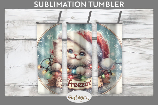 Christmas Vintage Freezin' Cat Entangled Tumbler Sublimation 20 oz Skinny Sublimation Sintegra 