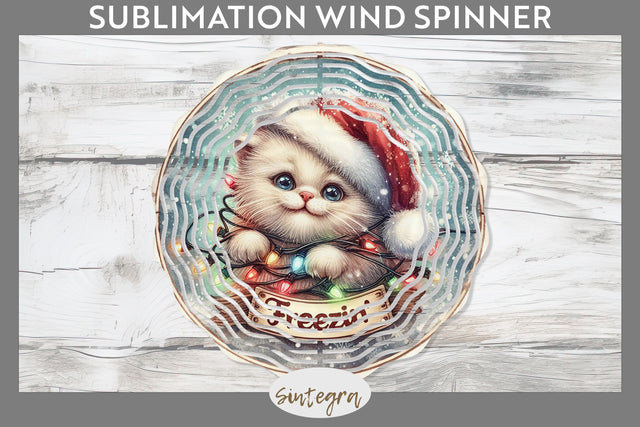 Christmas Vintage Freezin' Cat entangled Wind Spinner Sublimation Sublimation Sintegra 