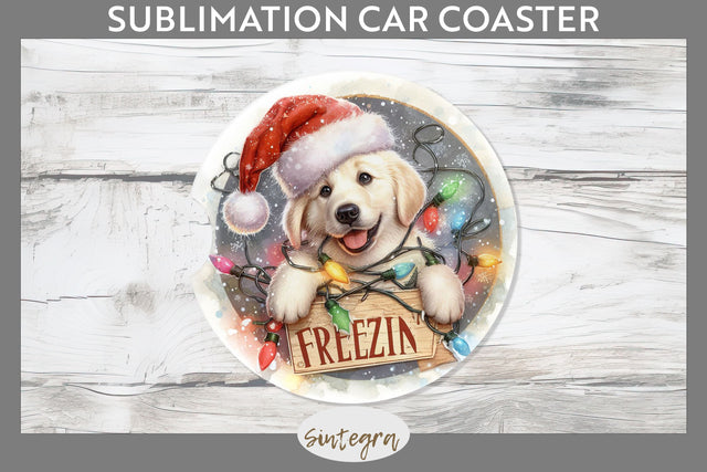 Christmas Vintage Freezin' Lab Entangled Car Coaster Sublimation Sublimation Sintegra 