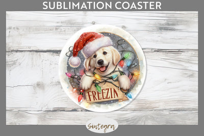 Christmas Vintage Freezin' Lab Entangled Round Coaster Sublimation Sublimation Sintegra 
