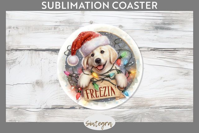 Christmas Vintage Freezin' Lab Entangled Round Coaster Sublimation Sublimation Sintegra 