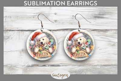 Christmas Vintage Freezin' Lab Entangled Round Earrings Sublimation Sublimation Sintegra 