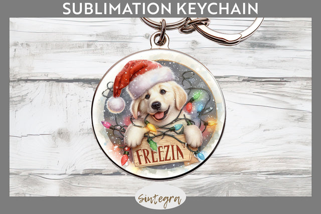 Christmas Vintage Freezin' Lab Entangled Round Keychain Sublimation Sublimation Sintegra 