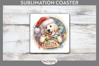 Christmas Vintage Freezin' Lab Entangled Square Coaster Sublimation Sublimation Sintegra 