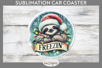 Christmas Vintage Freezin' Sloth Entangled Car Coaster Sublimation Sublimation Sintegra 