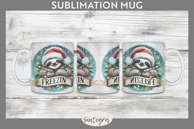 Christmas Vintage Freezin' Sloth Entangled Mug Wrap Sublimation Sublimation Sintegra 