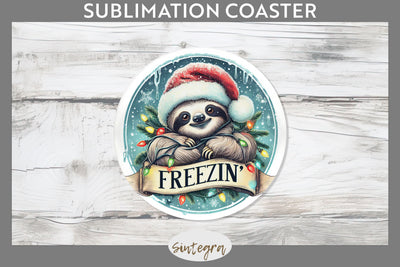 Christmas Vintage Freezin' Sloth Entangled Round Coaster Sublimation Sublimation Sintegra 