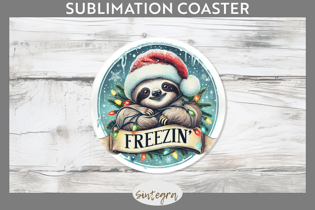 Christmas Vintage Freezin' Sloth Entangled Round Coaster Sublimation Sublimation Sintegra 
