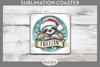 Christmas Vintage Freezin' Sloth Entangled Square Coaster Sublimation Sublimation Sintegra 