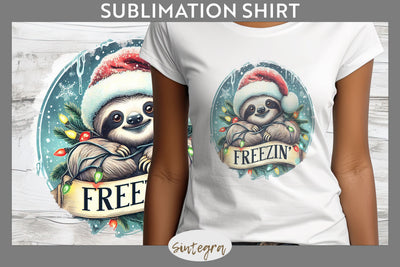 Christmas Vintage Freezin' Sloth Entangled T-shirt Sublimation Sublimation Sintegra 