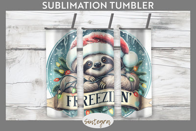 Christmas Vintage Freezin' Sloth Entangled Tumbler Sublimation 20 oz Skinny Sublimation Sintegra 
