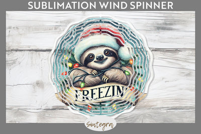 Christmas Vintage Freezin' Sloth Entangled Wind Spinner Sublimation Sublimation Sintegra 