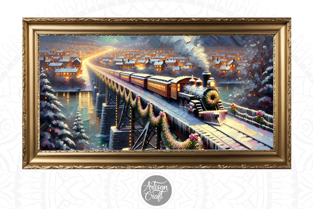 Christmas vintage train Frame TV art Digital Pattern Artisan Craft SVG 