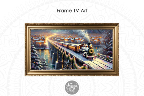 Christmas vintage train Frame TV art Digital Pattern Artisan Craft SVG 