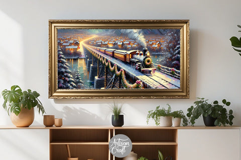 Christmas vintage train Frame TV art Digital Pattern Artisan Craft SVG 