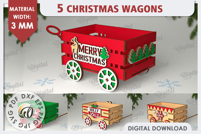 Christmas Wagons Laser Cut Bundle. Christmas Gift Boxes SVG SVG Evgenyia Guschina 