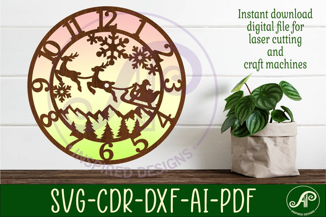 Christmas wall clock laser cut files, SVG SVG APInspireddesigns 