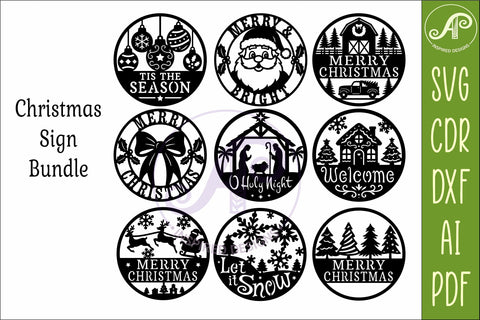 Christmas Wall Sign Bundle 9 Laser Cut Holiday Signs SVG Digital Cut Files SVG APInspireddesigns 