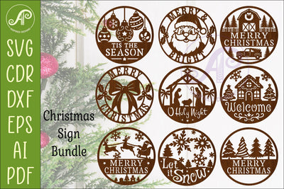 Christmas Wall Sign Bundle 9 Laser Cut Holiday Signs SVG Digital Cut Files SVG APInspireddesigns 
