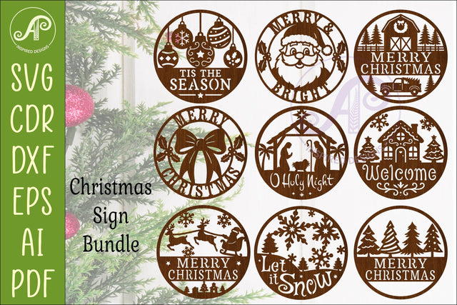 Christmas Wall Sign Bundle 9 Laser Cut Holiday Signs SVG Digital Cut Files SVG APInspireddesigns 