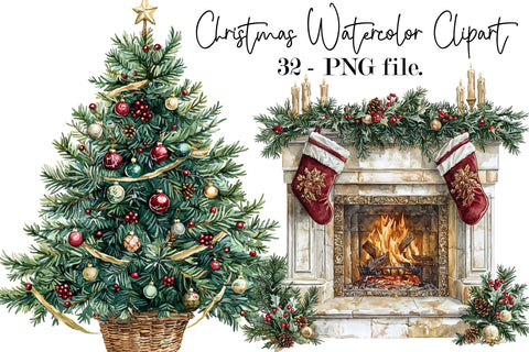 Christmas Watercolor Clipart Bundle Sublimation SVGArt 