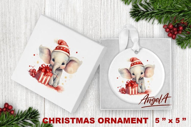 Christmas watercolor ornament sublimation / baby elephant Sublimation Angelina Semenova 