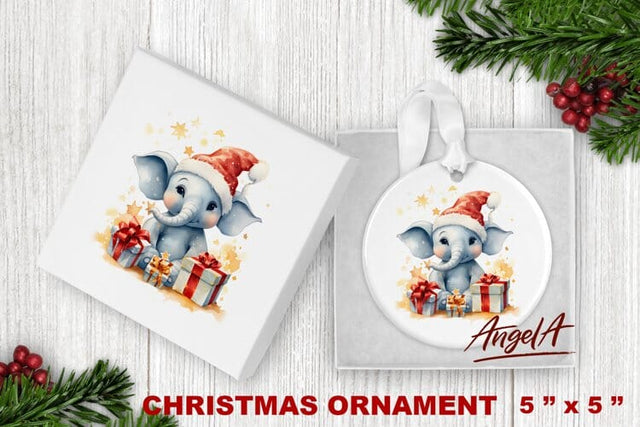 Christmas watercolor ornament sublimation / baby elephant Sublimation Angelina Semenova 