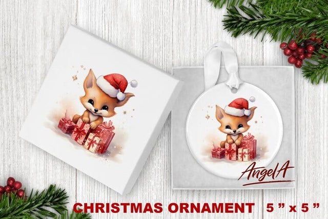 Christmas watercolor ornament sublimation / baby fox png Sublimation Angelina Semenova 