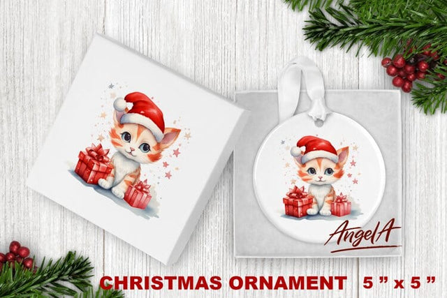 Christmas watercolor ornament sublimation / cut cat png Sublimation Angelina Semenova 