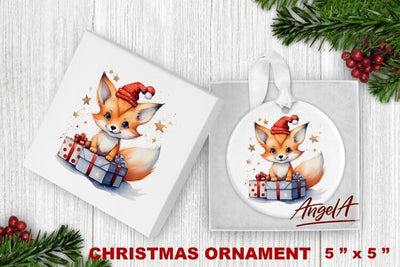 Christmas watercolor ornament sublimation / cute fox png Sublimation Angelina Semenova 
