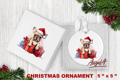 Christmas watercolor ornament sublimation / French bulldog Sublimation Angelina Semenova 