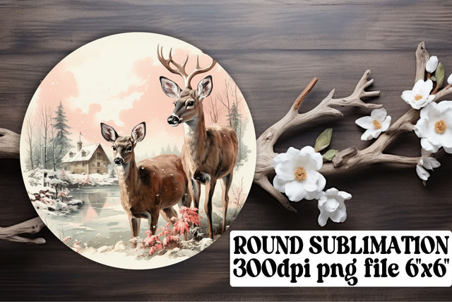 Christmas Watercolor PNG for Keychain Round Design Retro Sublimation afrosvg 