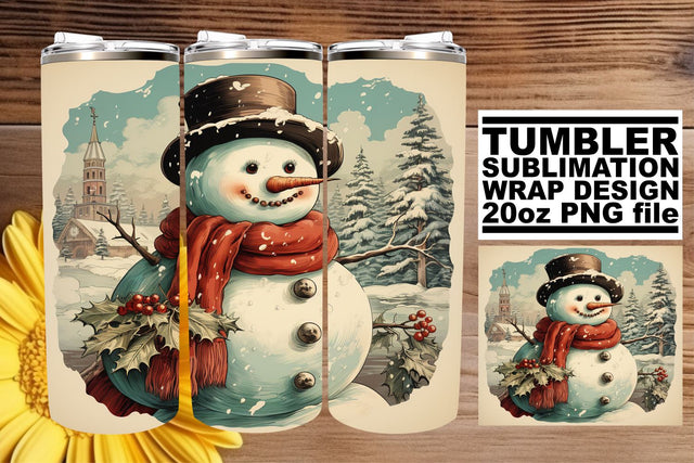 Christmas Watercolor Retro Tumbler Wrap - 20oz Design Sublimation afrosvg 