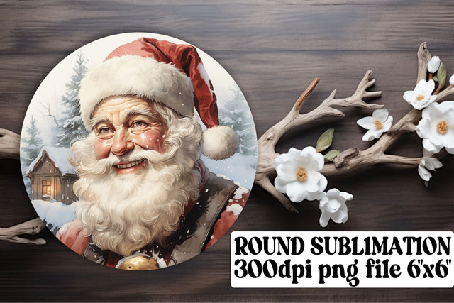 Christmas Watercolor Round Keychain Design Retro Sublimation afrosvg 