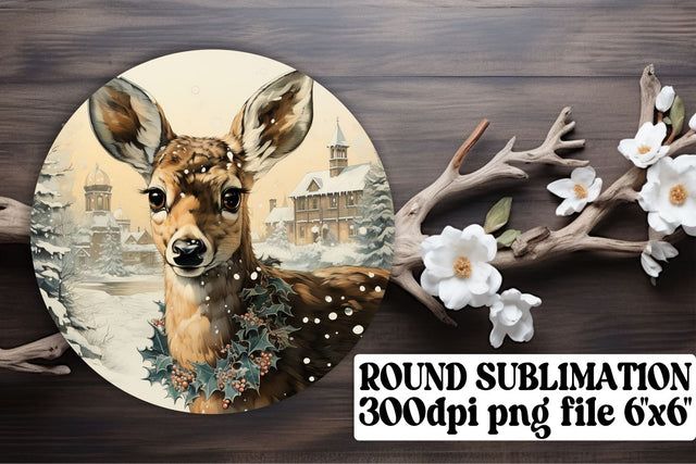 Christmas Watercolor Round Keychain Design Retro Sublimation afrosvg 