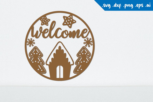 Christmas welcome sign, Gingerbread Sign Laser cut SVG zafrans studio 