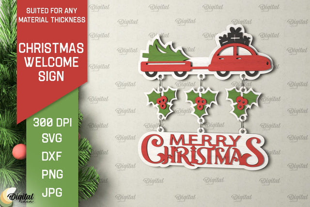 Christmas Welcome Sign Laser Cut Design. Christmas Decor SVG SVG Evgenyia Guschina 
