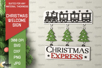 Christmas Welcome Sign Laser Cut Design. Christmas Decor SVG SVG Evgenyia Guschina 