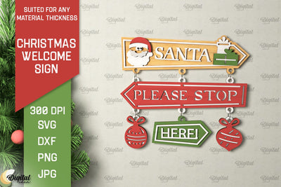 Christmas Welcome Sign Laser Cut Design. Christmas Decor SVG SVG Evgenyia Guschina 