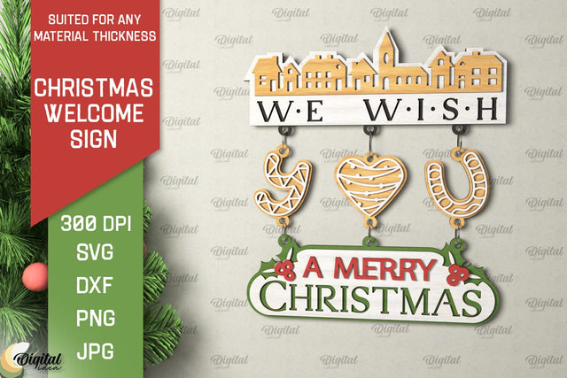 Christmas Welcome Sign Laser Cut Design. Christmas Decor SVG SVG Evgenyia Guschina 