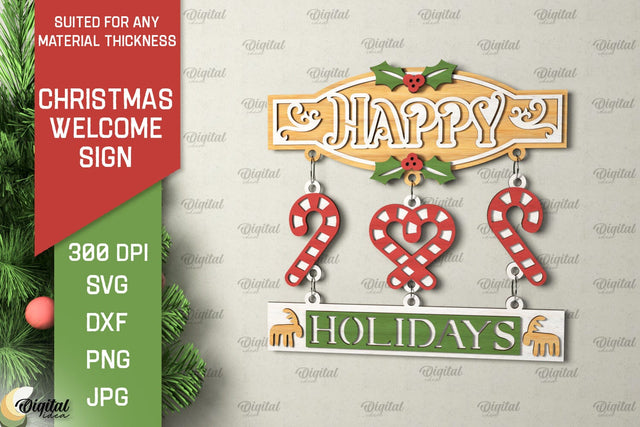 Christmas Welcome Sign Laser Cut Design. Christmas Decor SVG SVG Evgenyia Guschina 