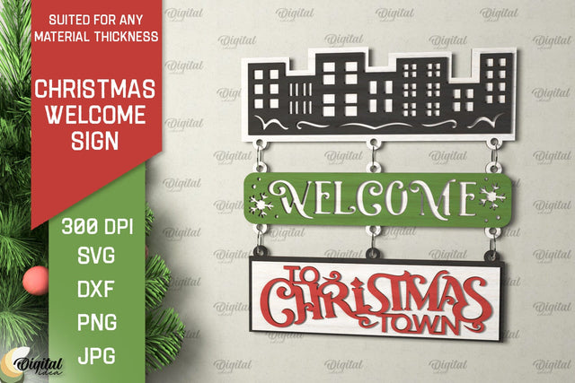 Christmas Welcome Sign Laser Cut Design. Christmas Decor SVG SVG Evgenyia Guschina 