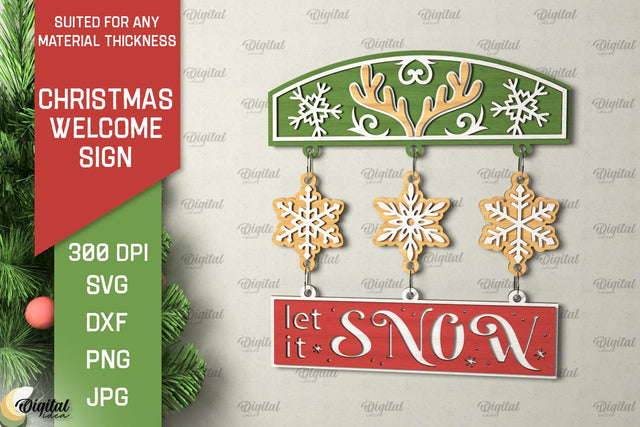 Christmas Welcome Sign Laser Cut Design. Christmas Decor SVG SVG Evgenyia Guschina 