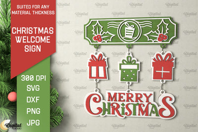 Christmas Welcome Sign Laser Cut Design. Christmas Decor SVG SVG Evgenyia Guschina 